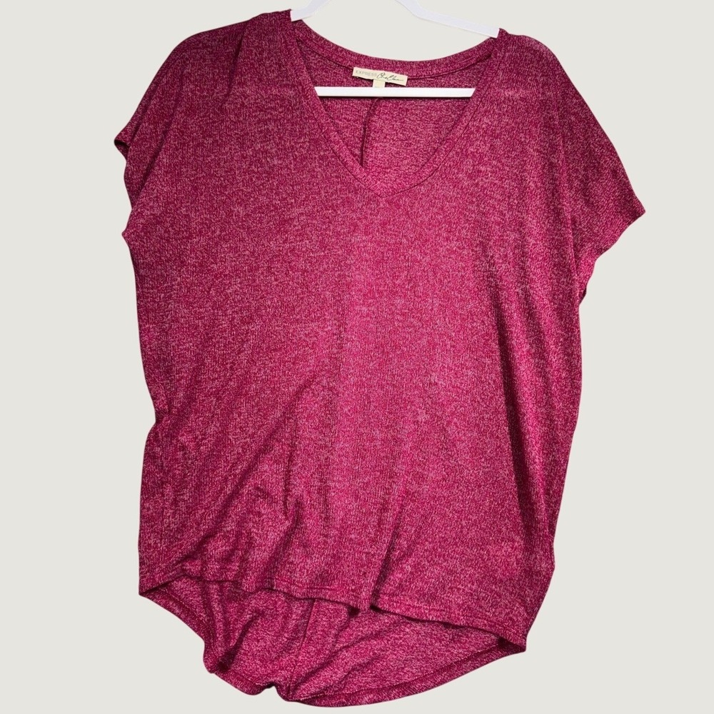 Express One Eleven Womens XS Pink Marled V-Neck High Low Short Sleeve Tee Shirt